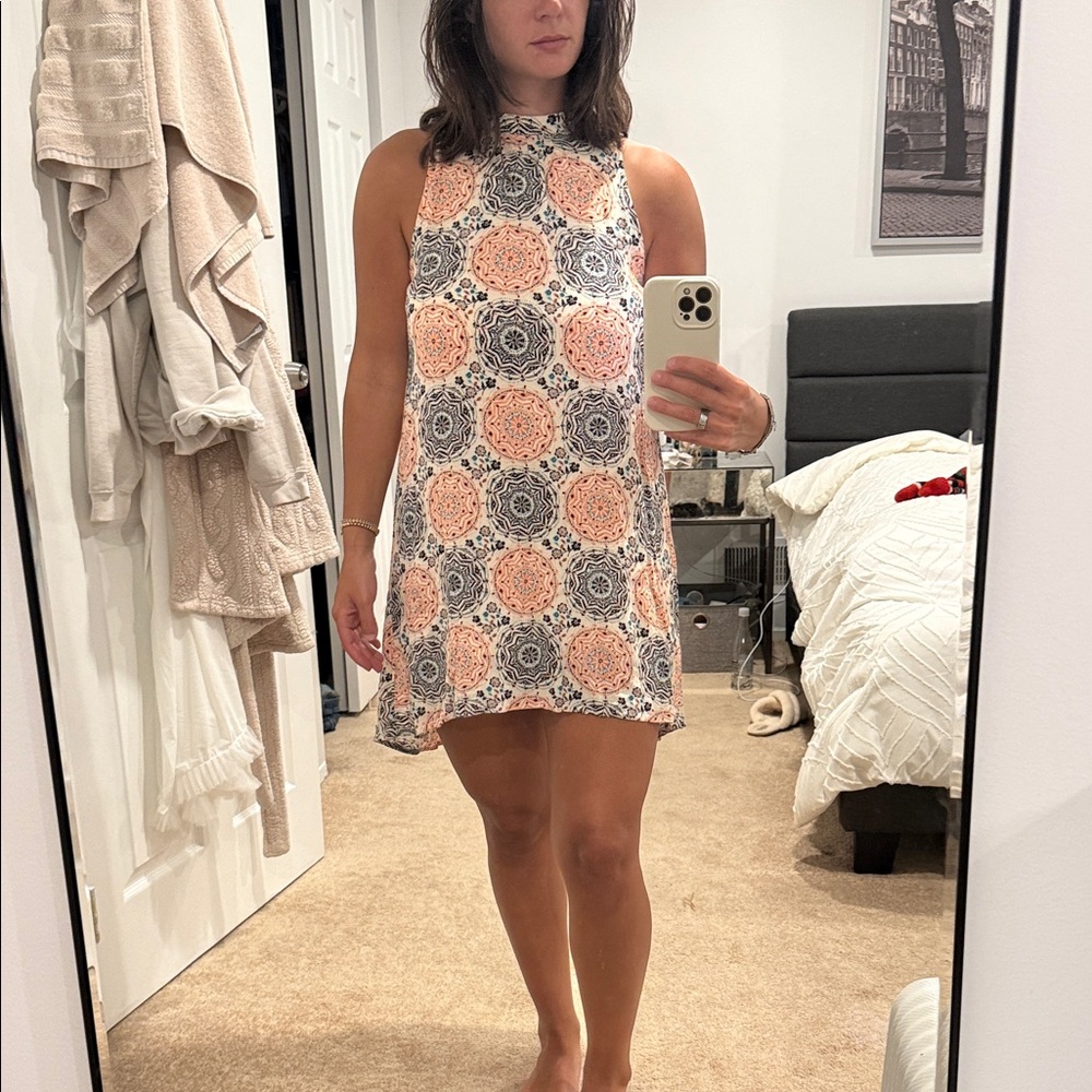 Floral Sleeveless Dress - orange and black